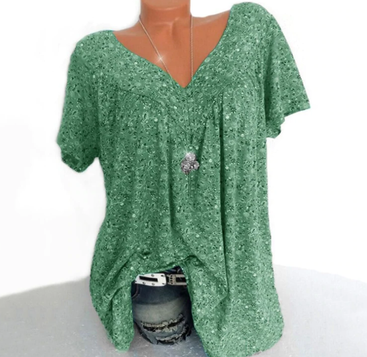 V-ringad lös kortärmad t-shirt